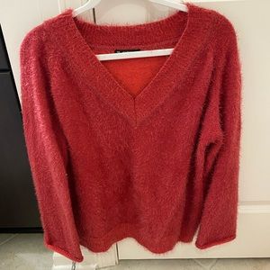 Shein Oversized Red Fuzzy Sweater